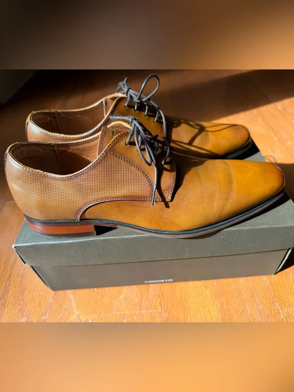 Florsheim Men’s Positano Plain Toe Oxford Cognac Leather Dress Shoes, 9D